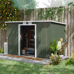 Outsunny 9 x 4FT Metal Garden Storage Shed w/ 2 Door, Light Green