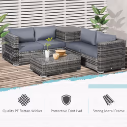 Outsunny 6Pcs Rattan Sofa Set Garden Sectional Garden Wicker Furniture Cushion