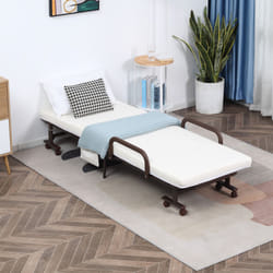 HOMCOM Folding Bed with Mattress & Wheels, Adjustable Backrest Guest, White