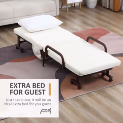 HOMCOM Folding Bed with Mattress & Wheels, Adjustable Backrest Guest, White