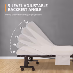 HOMCOM Folding Bed with Mattress & Wheels, Adjustable Backrest Guest, White - Additional view 4