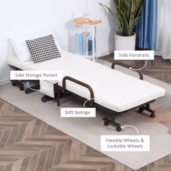 HOMCOM Folding Bed with Mattress & Wheels, Adjustable Backrest Guest, White - Additional view 5