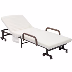 HOMCOM Folding Bed with Mattress & Wheels, Adjustable Backrest Guest, White - Additional view 7