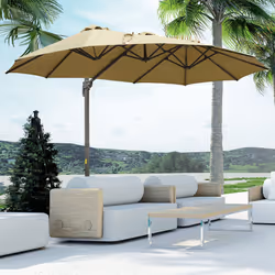 Outsunny 4.5Â m Double Garden Parasol Garden Umbrella w/ Crank Handle Khaki