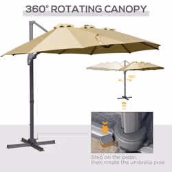 Outsunny 4.5Â m Double Garden Parasol Garden Umbrella w/ Crank Handle Khaki