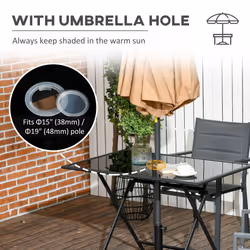 Outsunny Folding Rectangular Garden Dining Table for 6 with Parasol Hole