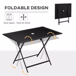 Outsunny Folding Rectangular Garden Dining Table for 6 with Parasol Hole