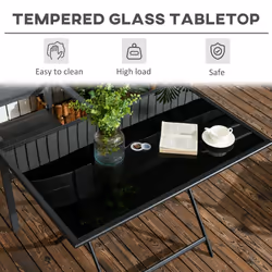 Outsunny Folding Rectangular Garden Dining Table for 6 with Parasol Hole - Additional view 4