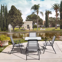 Outsunny 5 Piece Garden Dining Furniture Set w/ 4 Folding Chairs & Parasol Hole