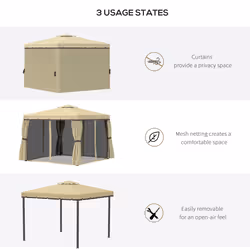 Outsunny 3 x 3(m) Patio Gazebo Garden Shelter w/ Mosquito Netting, Beige