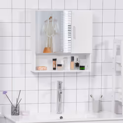 kleankin Bathroom Mirror Cabinet Wall Mount Storage Organizer w/ Door, White