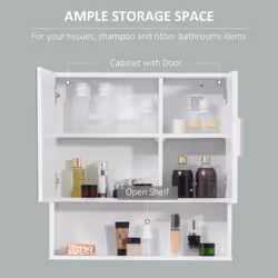 kleankin Bathroom Mirror Cabinet Wall Mount Storage Organizer w/ Door, White - Additional view 4
