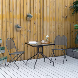 Outsunny Square Patio Table, Tempered Glass Top Garden Dining Table