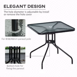 Outsunny Square Patio Table, Tempered Glass Top Garden Dining Table