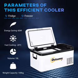 Outsunny 12V Portable Car Refrigerator w/ Inner LED Light Indoor Outdoor, 18L