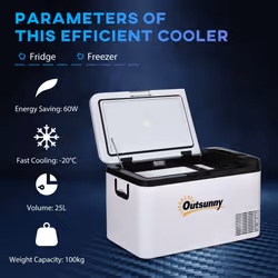Outsunny 12V Portable Car Refrigerator w/ Inner LED Light Indoor Outdoor, 25L