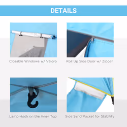 Outsunny 2 Man Pop-up Beach Tent Sun Shade Shelter Hut w/Windows Door Light Blue