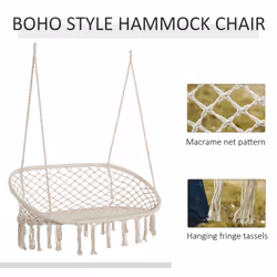 Outsunny Hanging Hammock Chair Macrame Seat for Patio Garden White
