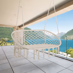 Outsunny Hanging Hammock Chair Macrame Seat for Patio Garden White - Additional view 6
