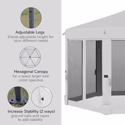 Outsunny 3.2m Pop Up Gazebo Hexagonal Canopy Tent Outdoor w/Sidewalls Light Grey