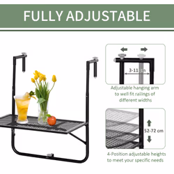 Outsunny Balcony Hanging Table Wall Mount Adjustable Folding Desk Patio Black