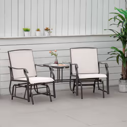 Outsunny Double Glider Companion Rocking Chairs Loveseat Garden Table Beige