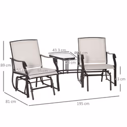 Outsunny Double Glider Companion Rocking Chairs Loveseat Garden Table Beige