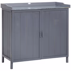 Outsunny Garden Storage Cabinet Potting Bench Table with Galvanized Top, Grey