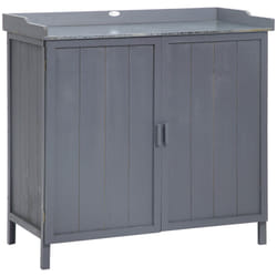 Outsunny Garden Storage Cabinet Potting Bench Table with Galvanized Top, Grey