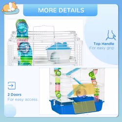 PawHut Hamster Cage w/ Water Bottle, Exercise Wheel, Tubes, Ramps - Blue - Additional view 5