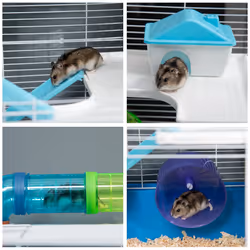 PawHut Hamster Cage w/ Water Bottle, Exercise Wheel, Tubes, Ramps - Blue - Additional view 6