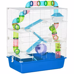 PawHut Hamster Cage w/ Water Bottle, Exercise Wheel, Tubes, Ramps - Blue - Additional view 8