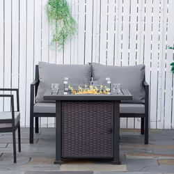 Outsunny Outdoor Propane Gas Fire Pit Table w/ Wind Screen & Glass Beads, Black