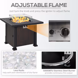 Outsunny Outdoor Propane Gas Fire Pit Table w/ Wind Screen & Glass Beads, Black