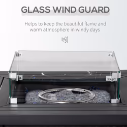 Outsunny Outdoor Propane Gas Fire Pit Table w/ Wind Screen & Glass Beads, Black - Additional view 4