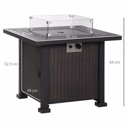 Outsunny Outdoor Propane Gas Fire Pit Table w/ Wind Screen & Glass Beads, Black - Additional view 8