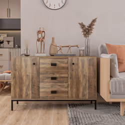 HOMCOM Industrial Sideboard, Storage Cabinet, Accent Cupboard Distressed Brown
