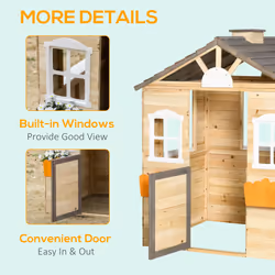 Outsunny Wooden Kids Playhouse w/ Door, Windows, Bench, For Ages 3-7 Years - Additional view 4