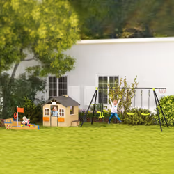 Outsunny Wooden Kids Playhouse w/ Door, Windows, Bench, For Ages 3-7 Years - Additional view 7