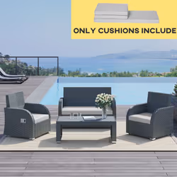 Outsunny 3PCs Rattan Garden Seat Cushions Pads for Patio Furniture, Grey