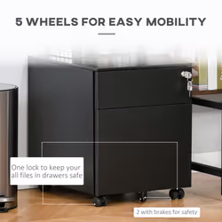 Vinsetto Mobile File Cabinet Steel Lockable w/ Pencil Tray for A4, Letters Black