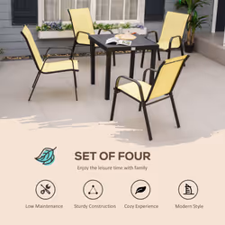 Outsunny Set of 4 Garden Dining Chair Set Outdoor w/ High Back Armrest Beige