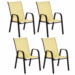 Outsunny Set of 4 Garden Dining Chair Set Outdoor w/ High Back Armrest Beige - Additional view 8