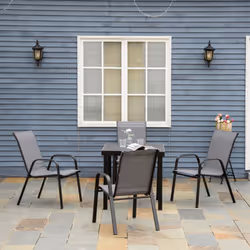 Outsunny Set of 4 Garden Dining Chair Set Outdoor w/ High Back Armrest Grey