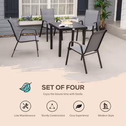 Outsunny Set of 4 Garden Dining Chair Set Outdoor w/ High Back Armrest Grey