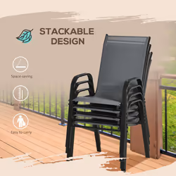 Outsunny Set of 4 Garden Dining Chair Set Outdoor w/ High Back Armrest Grey