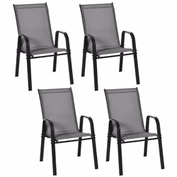 Outsunny Set of 4 Garden Dining Chair Set Outdoor w/ High Back Armrest Grey - Additional view 8