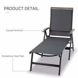 Outsunny Outdoor Folding Sun Lounger w/ Adjustable Backrest and Aluminium Grey - Additional view 5