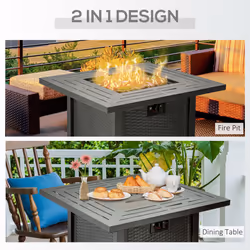 Outsunny Outdoor Propane Gas Fire Pit Table w/ Rain Cover, 40000 BTU, Black