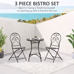 Outsunny 3 PCs Garden Bistro Set W/ Balcony Table and Chairs Metal